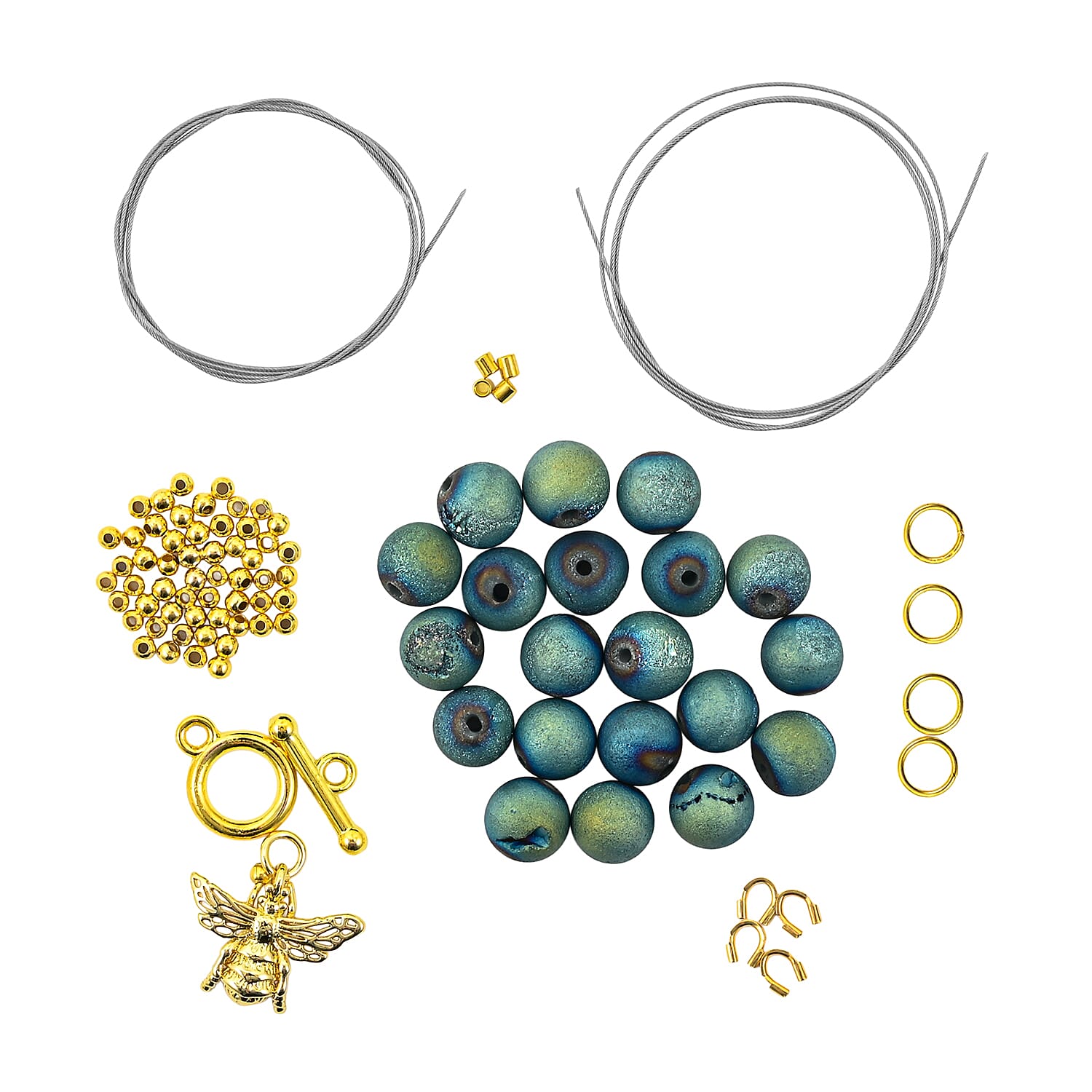 GCS Teal Druzy Agate Beaded Bracelet Kit in Goldtone