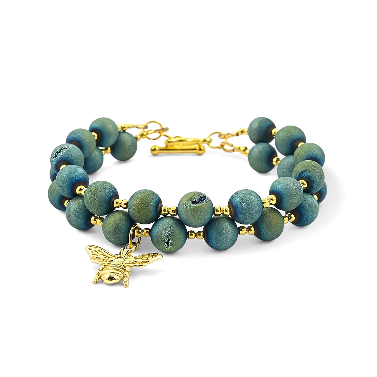 GCS Teal Druzy Agate Beaded Bracelet Kit in Goldtone