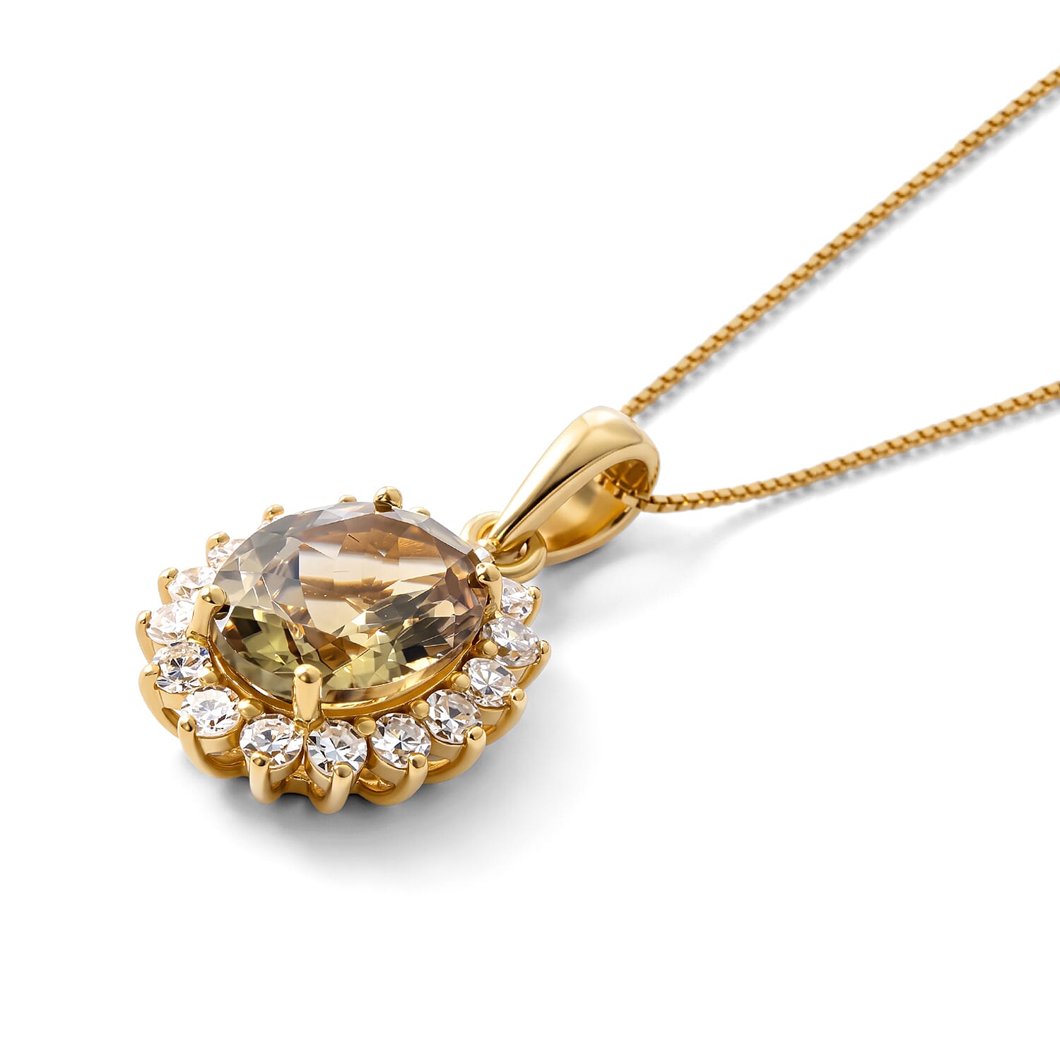D'Joy AAA Turkizite and Lab Grown Diamond G-H SI 3.50 ctw Pendant Necklace in 18K Vermeil Yellow Gold Over Sterling Silver 20 Inches