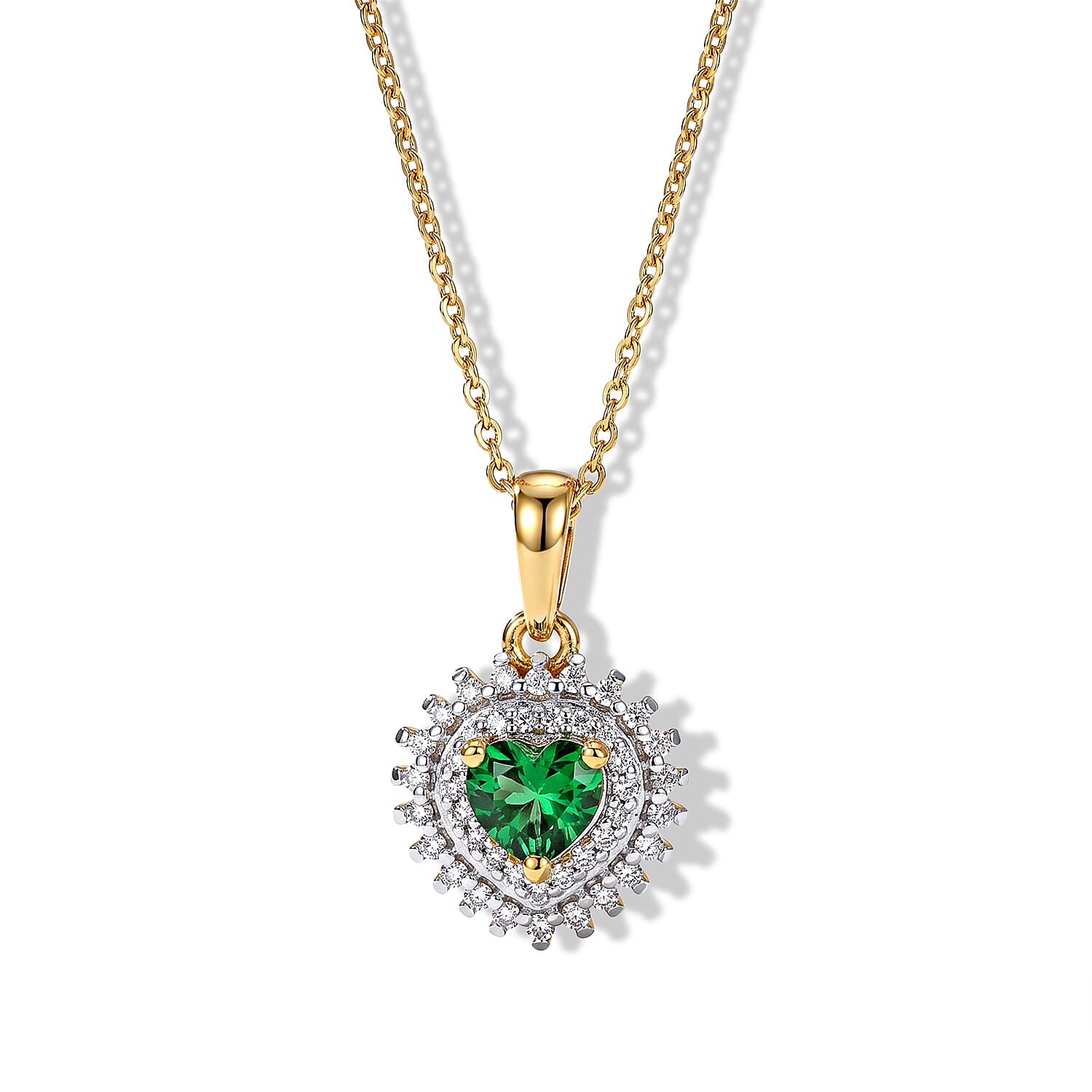 D'Joy Premium Tsavorite Garnet and Moissanite 0.75 ctw Pendant Necklace in 18K Vermeil Yellow Gold Over Sterling Silver 20 Inches