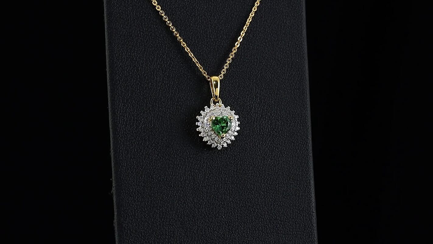 D''Joy Premium Tsavorite Garnet, Moissanite Pendant Necklace (20 Inches) in 18K Vermeil YG Over Sterling Silver 0.75 ctw