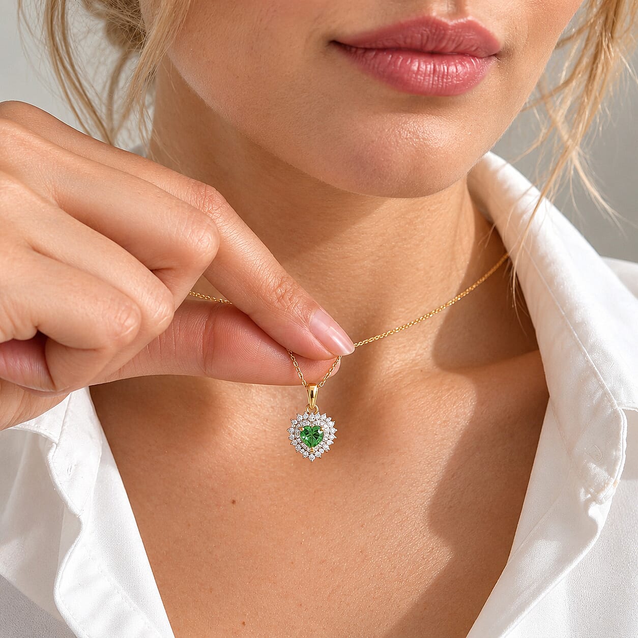 D'Joy Premium Tsavorite Garnet and Moissanite 0.75 ctw Pendant Necklace in 18K Vermeil Yellow Gold Over Sterling Silver 20 Inches