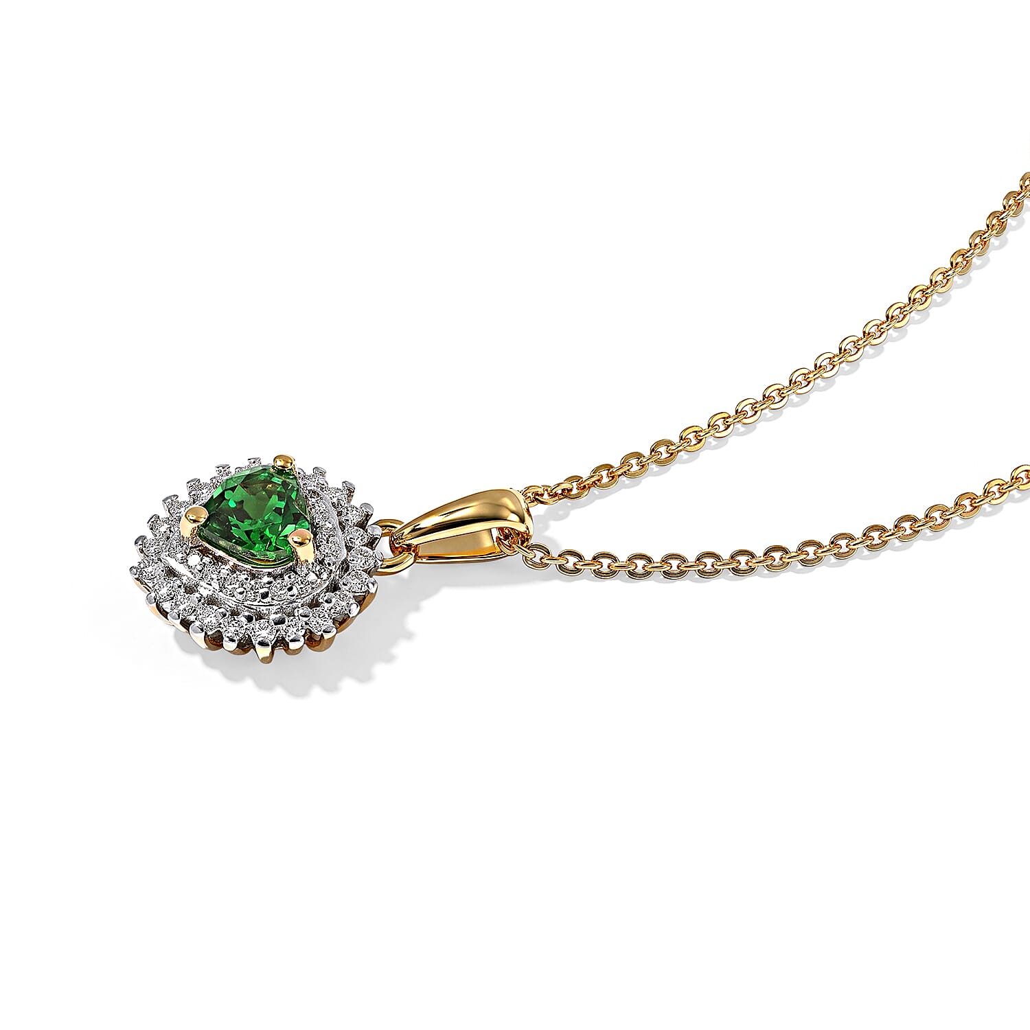 D'Joy Premium Tsavorite Garnet and Moissanite 0.75 ctw Pendant Necklace in 18K Vermeil Yellow Gold Over Sterling Silver 20 Inches