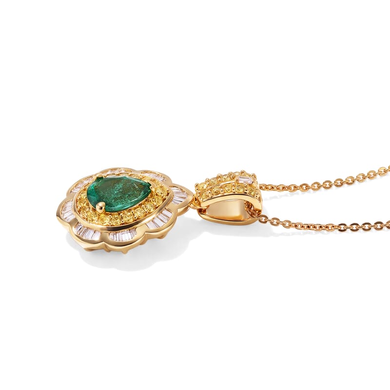 Doorbuster Premium Kagem Zambian Emerald, Yellow Sapphire and Diamond 1.90 ctw Pendant Necklace in 18K Vermeil Yellow Gold Over Sterling Silver 20 Inches