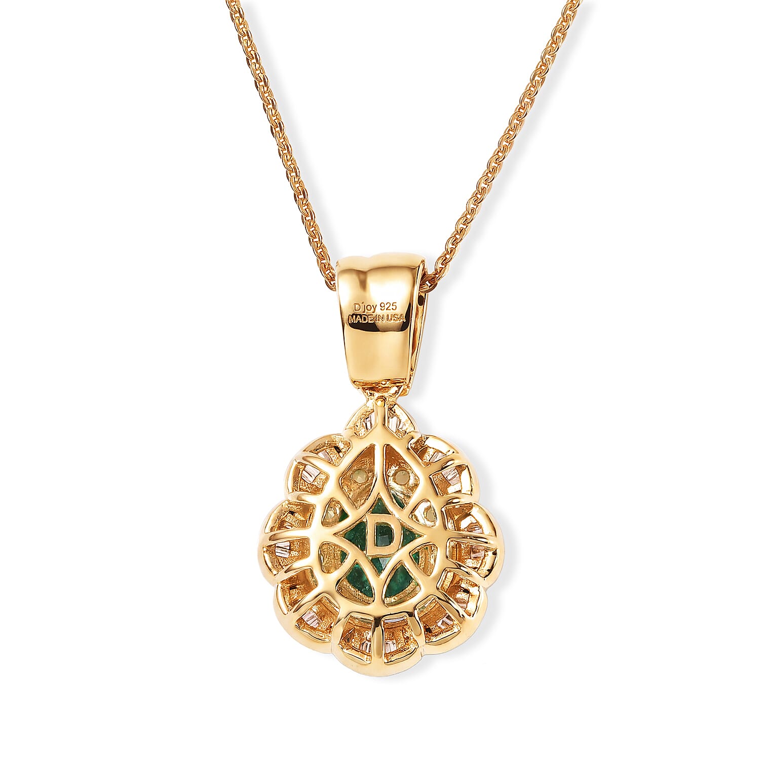Doorbuster Premium Kagem Zambian Emerald, Yellow Sapphire and Diamond 1.90 ctw Pendant Necklace in 18K Vermeil Yellow Gold Over Sterling Silver 20 Inches