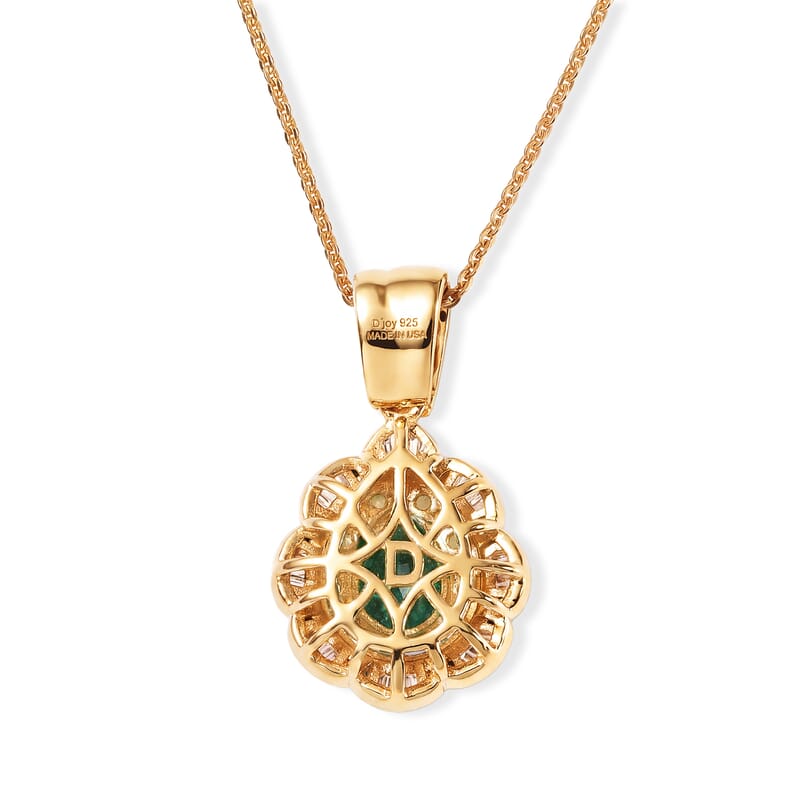 Doorbuster Premium Kagem Zambian Emerald, Yellow Sapphire and Diamond 1.90 ctw Pendant Necklace in 18K Vermeil Yellow Gold Over Sterling Silver 20 Inches