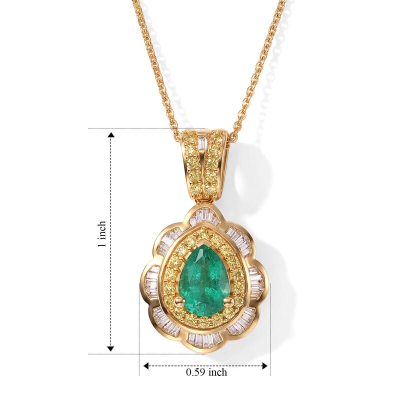 Doorbuster Premium Kagem Zambian Emerald, Yellow Sapphire and Diamond 1.90 ctw Pendant Necklace in 18K Vermeil Yellow Gold Over Sterling Silver 20 Inches