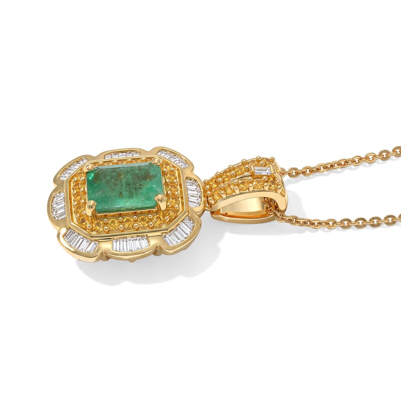 Doorbuster D'Joy Premium Kagem Zambian Emerald, Yellow Sapphire and Diamond 1.25 ctw Pendant Necklace (20 Inches) in 18K Vermeil Yellow Gold Over Sterling Silver