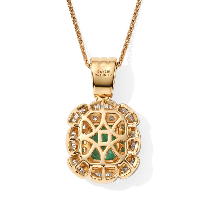 Doorbuster D'Joy Premium Kagem Zambian Emerald, Yellow Sapphire and Diamond 1.25 ctw Pendant Necklace (20 Inches) in 18K Vermeil Yellow Gold Over Sterling Silver