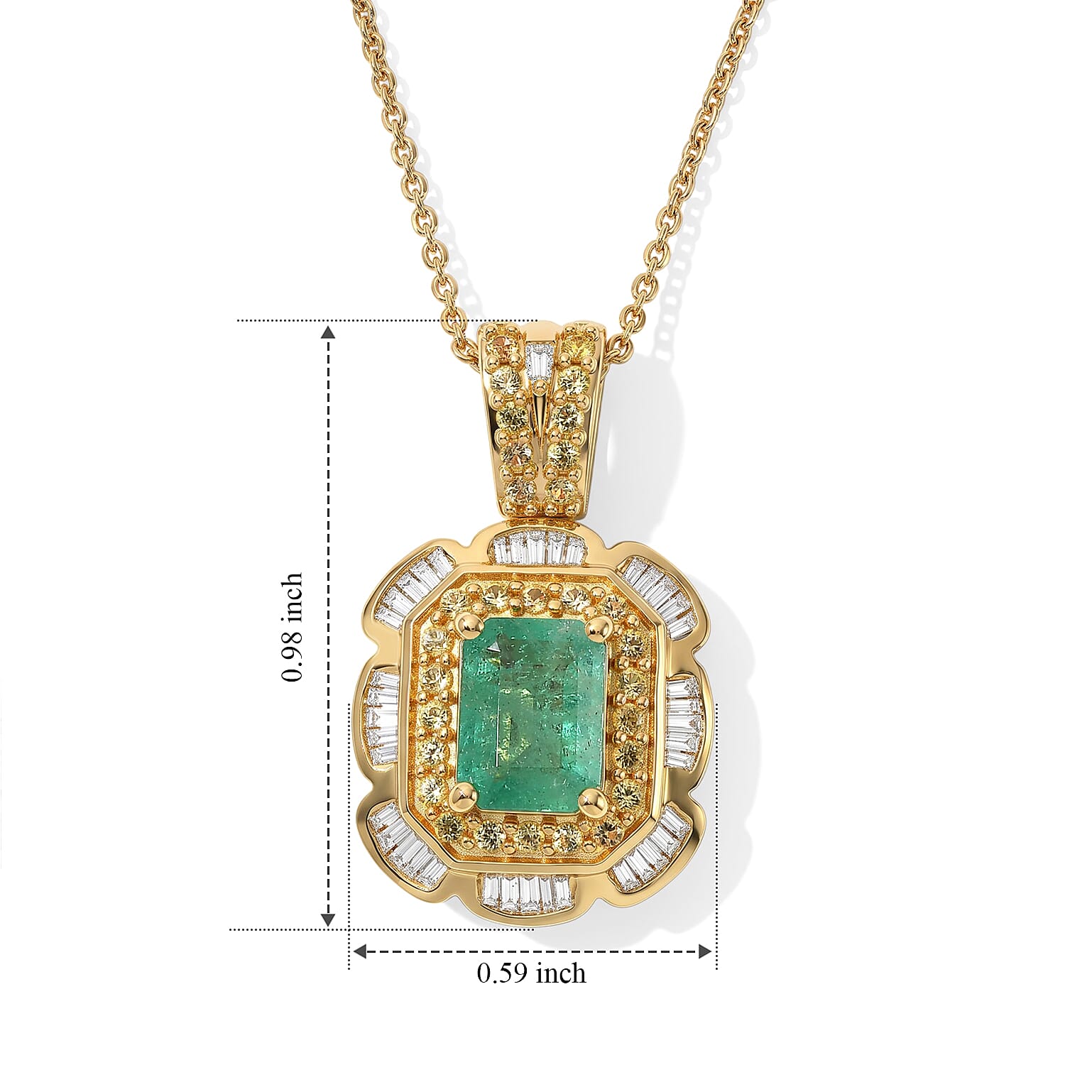 Doorbuster D'Joy Premium Kagem Zambian Emerald, Yellow Sapphire and Diamond 1.25 ctw Pendant Necklace (20 Inches) in 18K Vermeil Yellow Gold Over Sterling Silver
