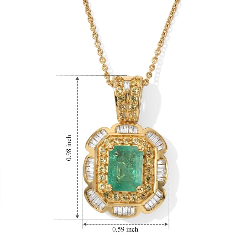 Doorbuster D'Joy Premium Kagem Zambian Emerald, Yellow Sapphire and Diamond 1.25 ctw Pendant Necklace (20 Inches) in 18K Vermeil Yellow Gold Over Sterling Silver