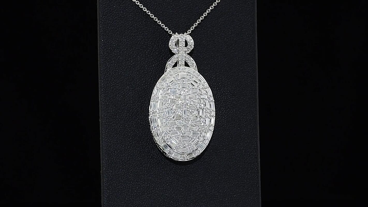 Doorbuster D''Joy Moissanite 3.10 ctw Pendant Necklace in Rhodium Over Sterling Silver 20 Inches