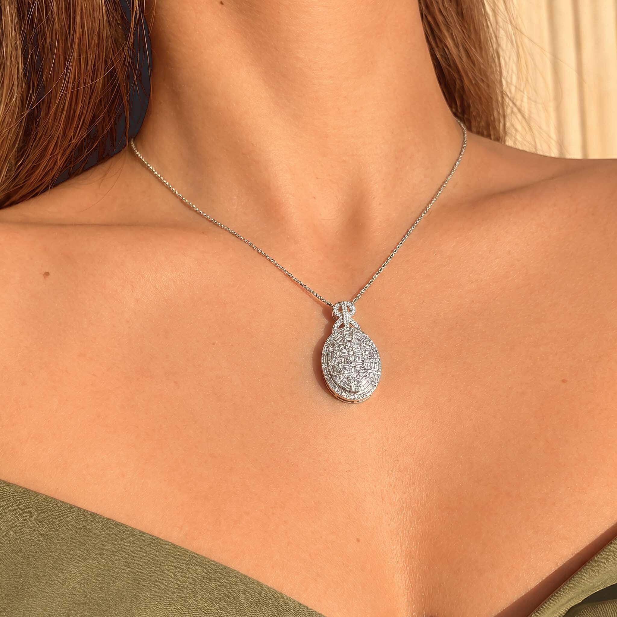 Doorbuster D'Joy Moissanite 3.10 ctw Pendant Necklace in Rhodium Over Sterling Silver 20 Inches