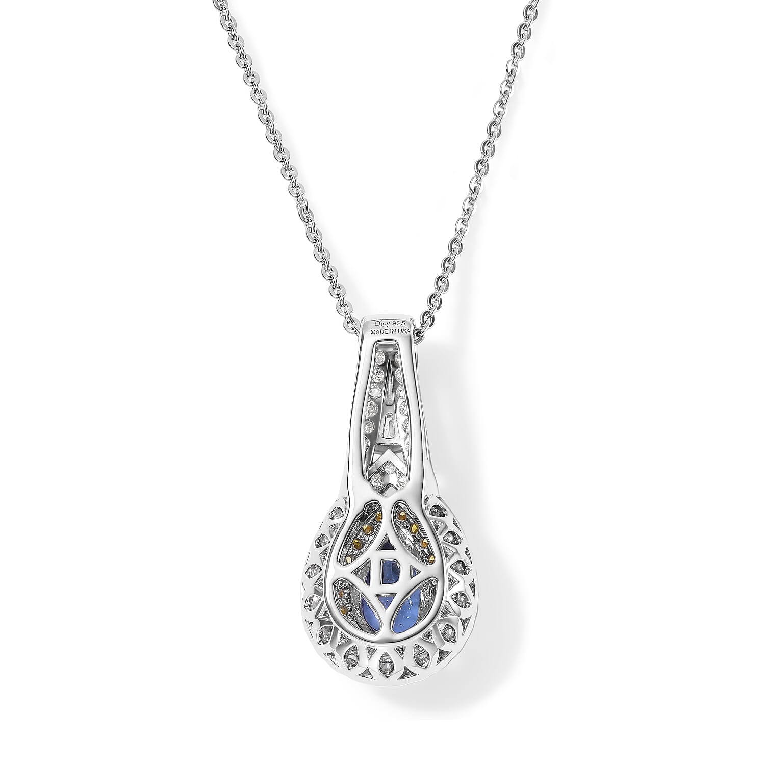 Doorbuster Premium Tanzanite, Natural Yellow and White Diamond 1.20 ctw Pendant Necklace (20 Inches) in Rhodium Over Sterling Silver