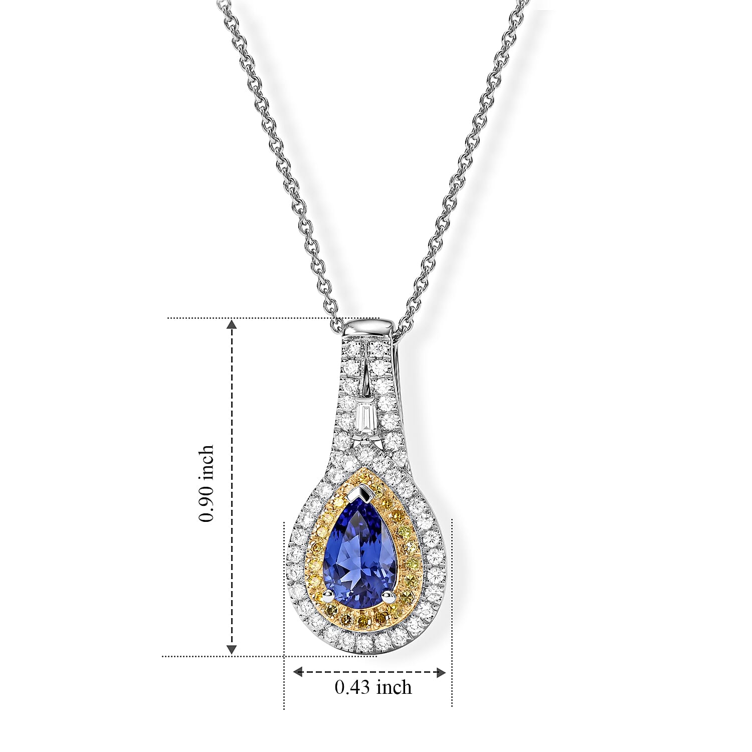 Doorbuster Premium Tanzanite, Natural Yellow and White Diamond 1.20 ctw Pendant Necklace (20 Inches) in Rhodium Over Sterling Silver