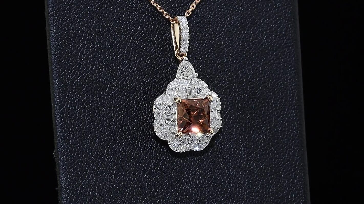 Certified & Appraised 10K Rose Gold AAA Padparadscha Tourmaline, Luxuriant Lab Grown Diamond (G-H, SI) (0.80 cts) Pendant Necklace (18 Inches) 2.70 ctw