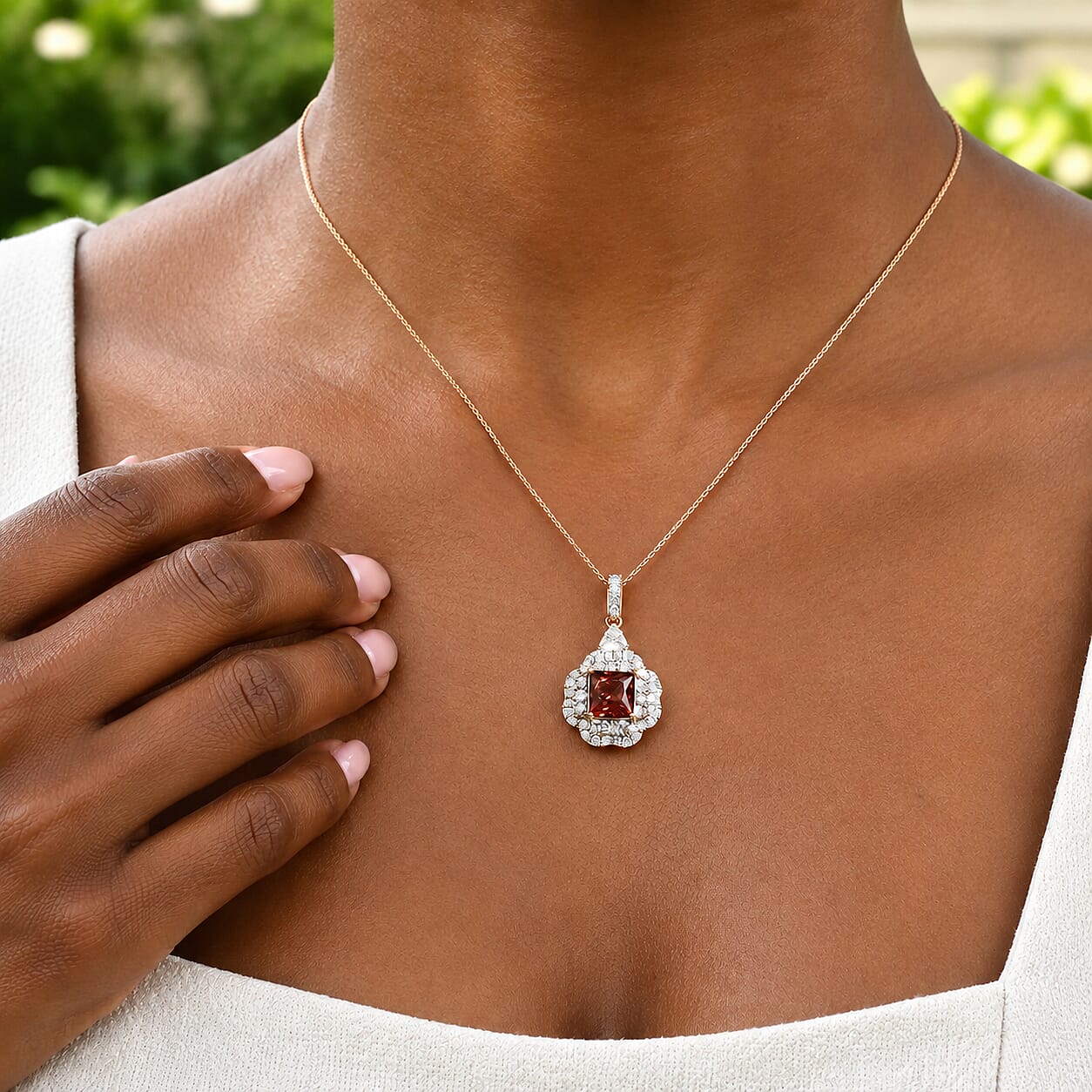 Certified & Appraised AAA Padparadscha Tourmaline and Luxuriant Lab Grown Diamond G-H SI 2.70 ctw Pendant Necklace in 10K Rose Gold 18 Inches