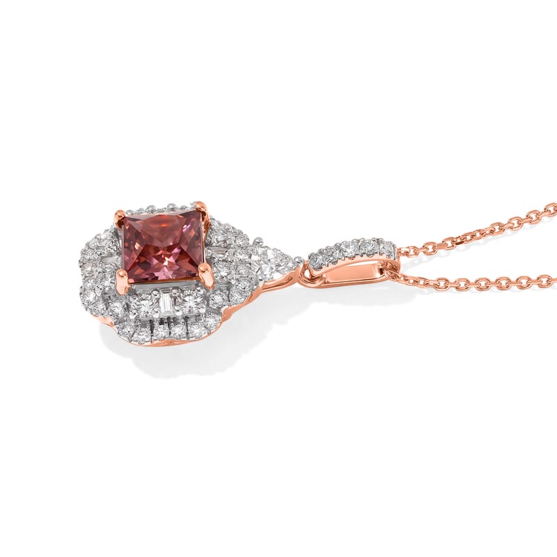 Certified & Appraised AAA Padparadscha Tourmaline and Luxuriant Lab Grown Diamond G-H SI 2.70 ctw Pendant Necklace in 10K Rose Gold 18 Inches