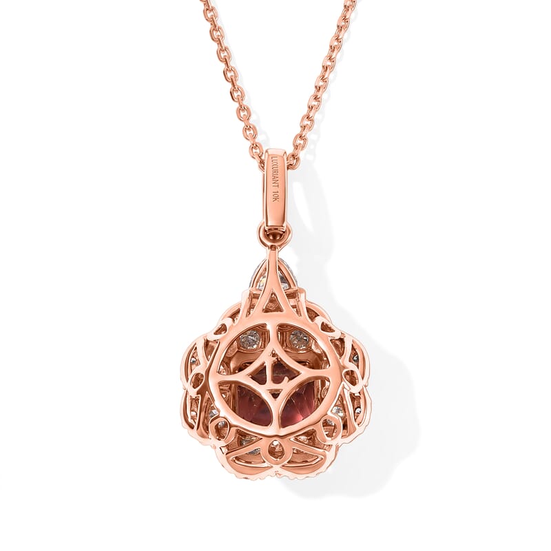 Certified & Appraised AAA Padparadscha Tourmaline and Luxuriant Lab Grown Diamond G-H SI 2.70 ctw Pendant Necklace in 10K Rose Gold 18 Inches