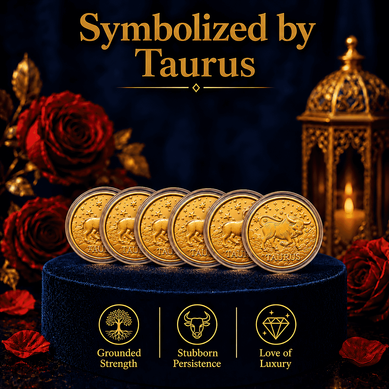 Set of 6 24K Gold Celestial Zodiac Collection - Taurus Embossed Double View Coin Sheet 60mg (50mm)
