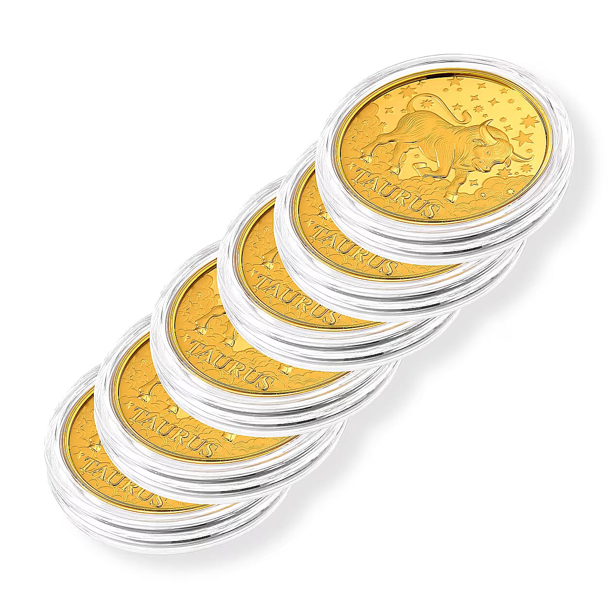 Set of 6 24K Gold Celestial Zodiac Collection - Taurus Embossed Double View Coin Sheet 60mg (50mm)