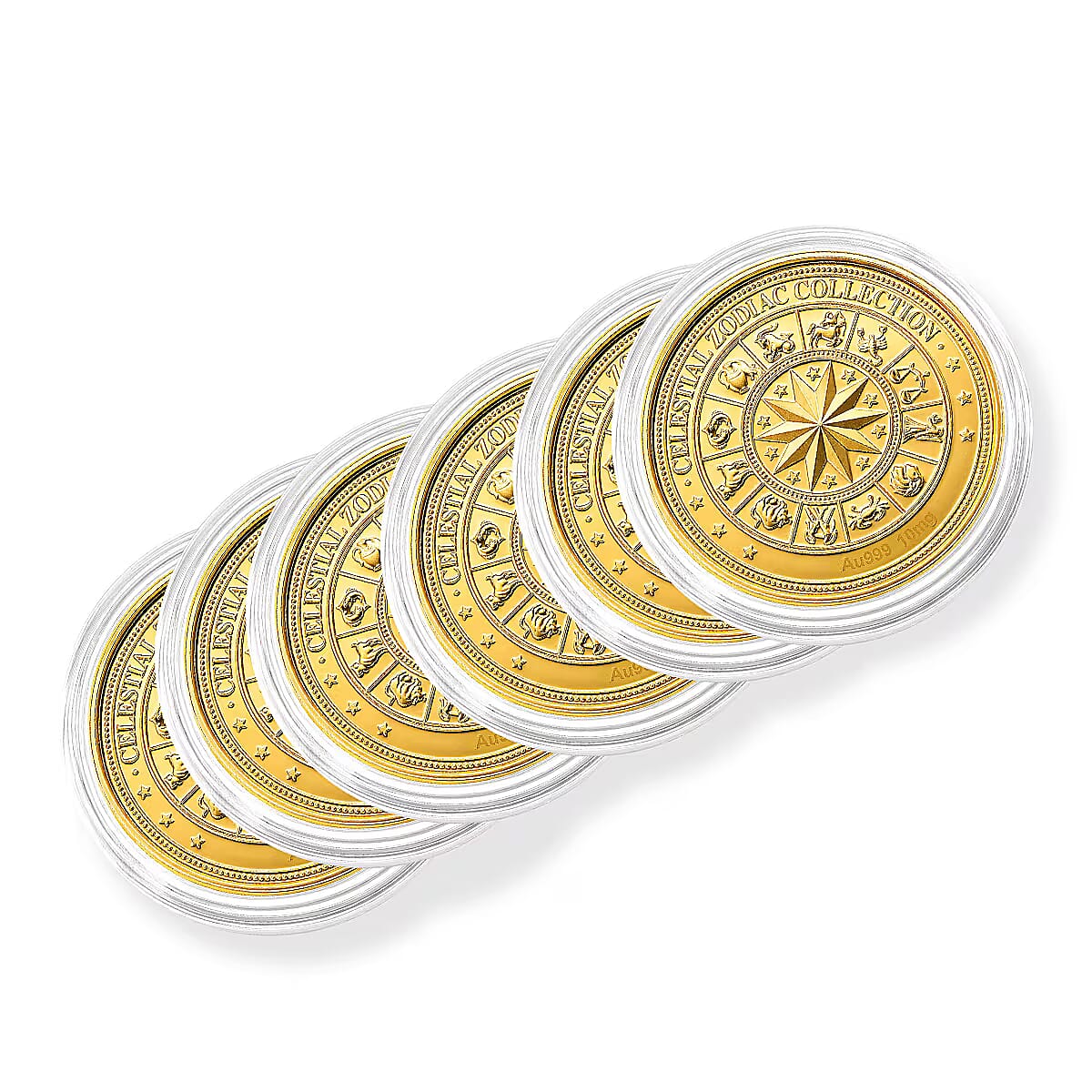 Set of 6 24K Gold Celestial Zodiac Collection - Taurus Embossed Double View Coin Sheet 60mg (50mm)