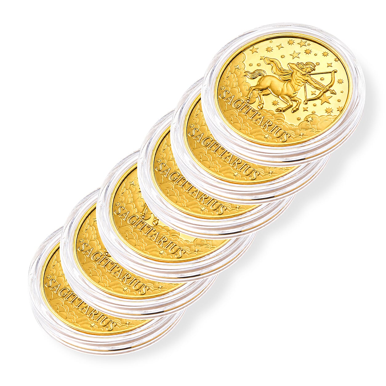 Set of 6 24K Gold Celestial Zodiac Collection - Sagittarius Embossed Double View Coin Sheet 60mg (50mm)