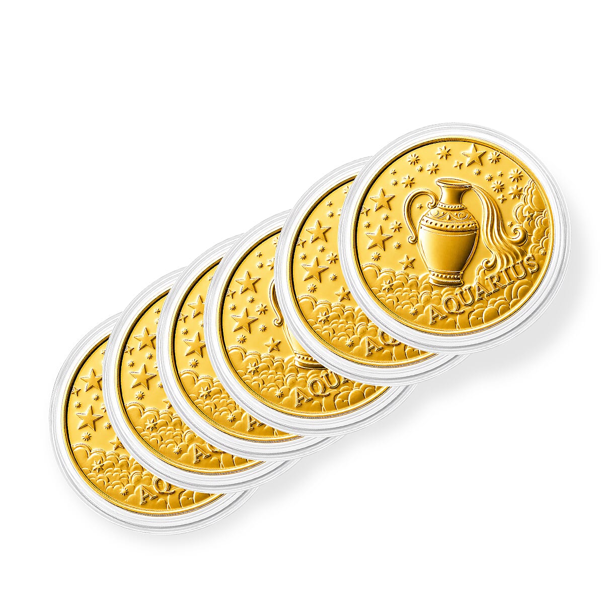 Set of 6 24K Gold Celestial Zodiac Collection - Aquarius Embossed Double View Coin Sheet 60mg (50mm)