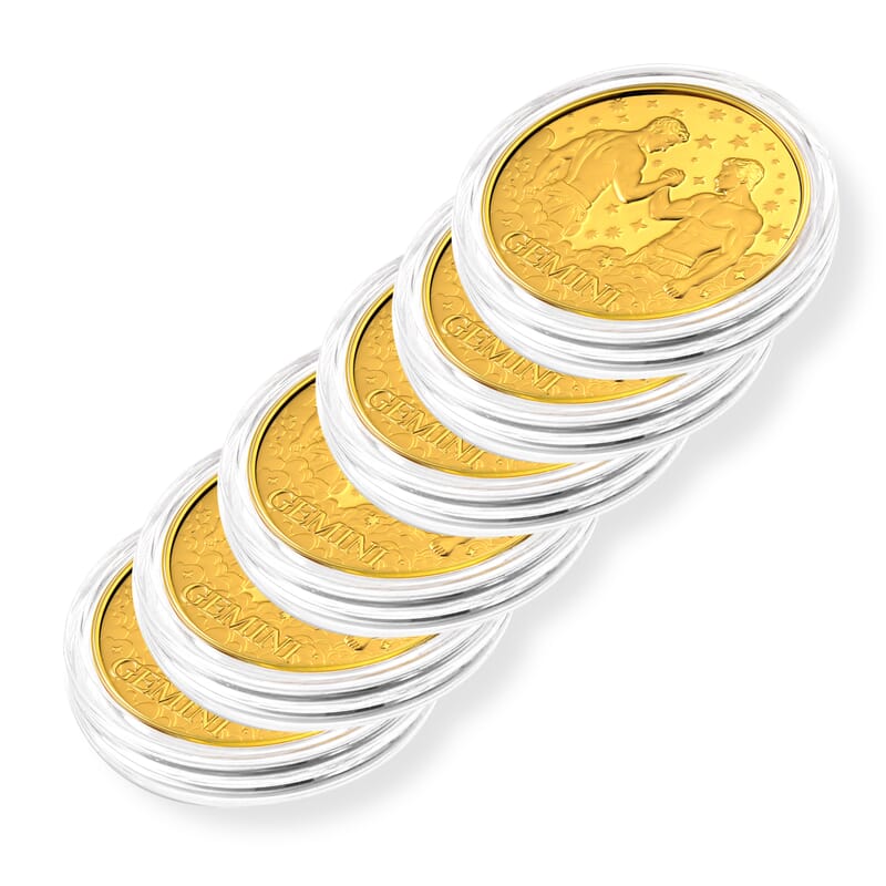 Set of 6 24K Gold Celestial Zodiac Collection - Gemini Embossed Double View Coin Sheet 60mg (50mm)
