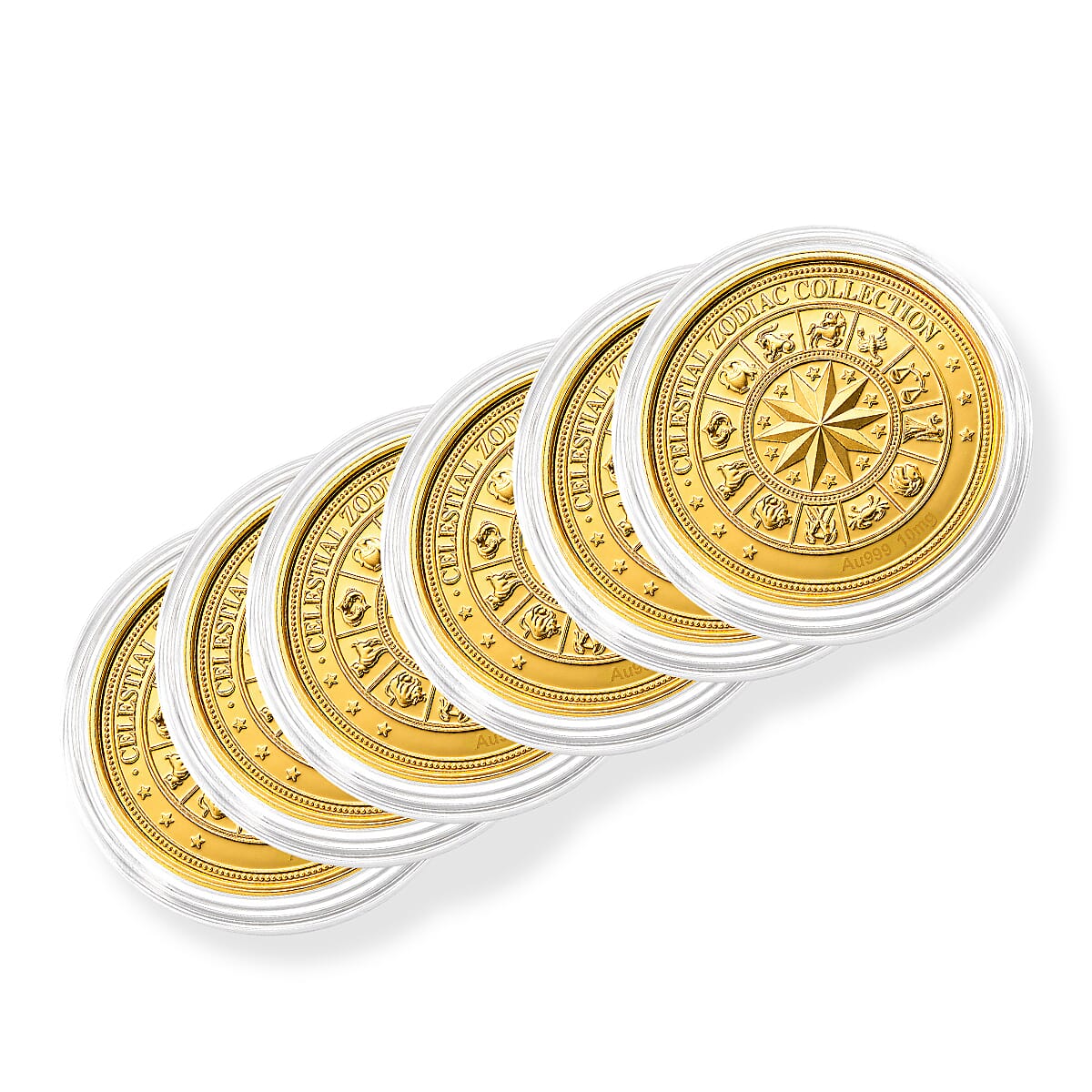 Set of 6 24K Gold Celestial Zodiac Collection - Gemini Embossed Double View Coin Sheet 60mg (50mm)