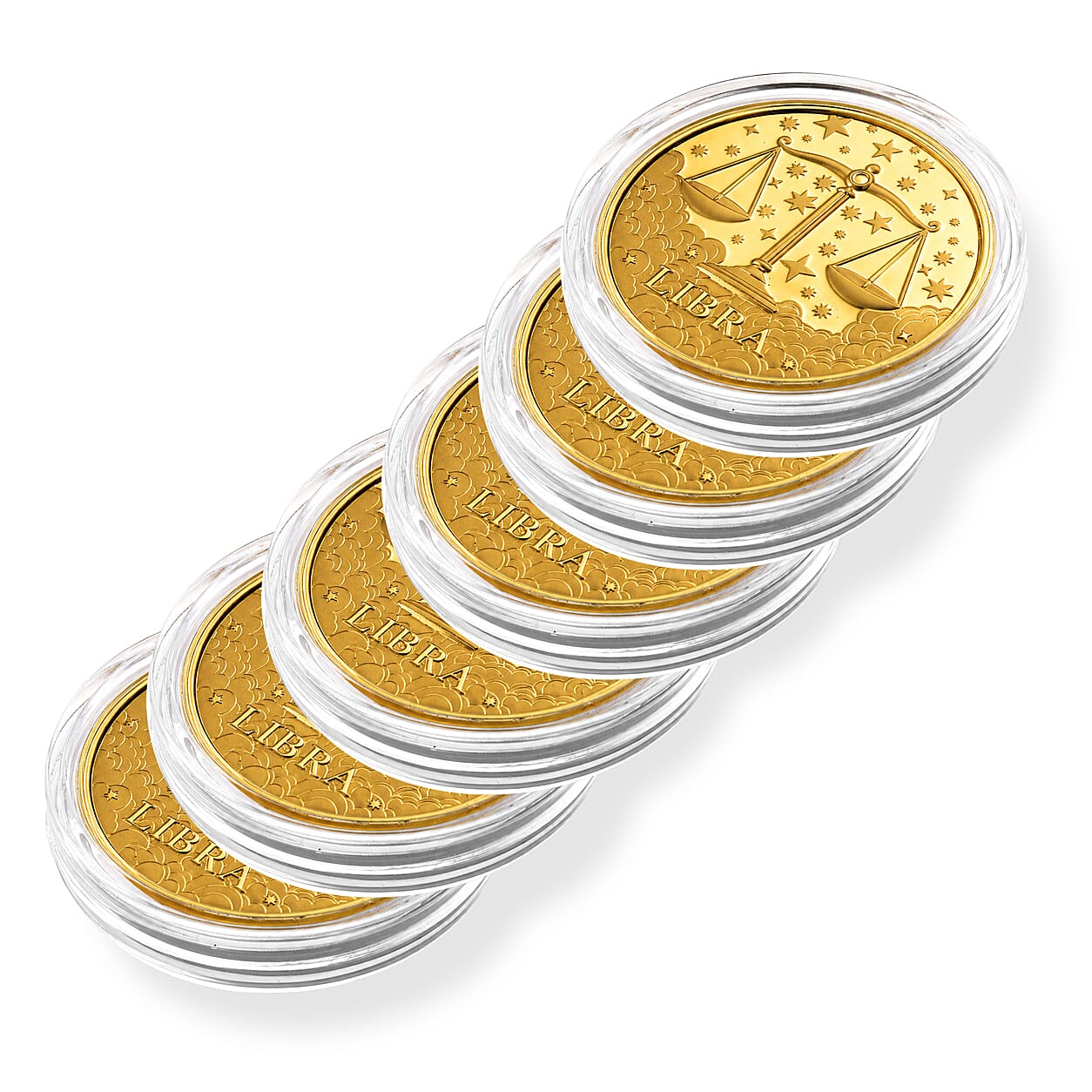 Set of 6 24K Gold Celestial Zodiac Collection - Libra Embossed Double View Coin Sheet 60mg (50mm)