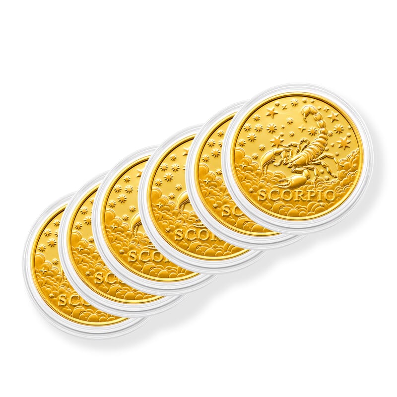 Set of 6 24K Gold Celestial Zodiac Collection - Scorpio Embossed Double View Coin Sheet 60mg (50mm)