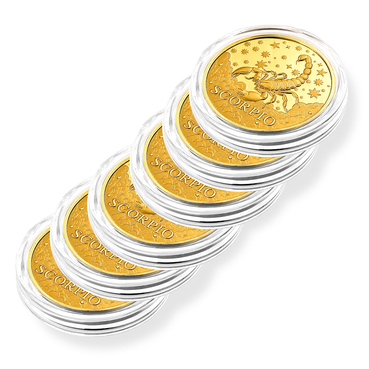 Set of 6 24K Gold Celestial Zodiac Collection - Scorpio Embossed Double View Coin Sheet 60mg (50mm)