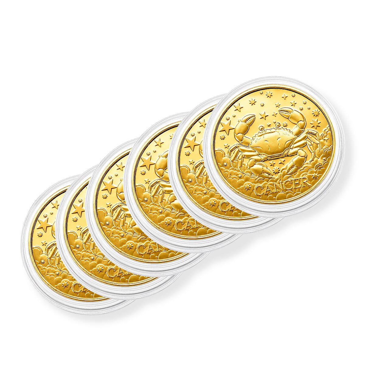 Set of 6 24K Gold Celestial Zodiac Collection - Cancer Embossed Double View Coin Sheet 60mg (50mm)