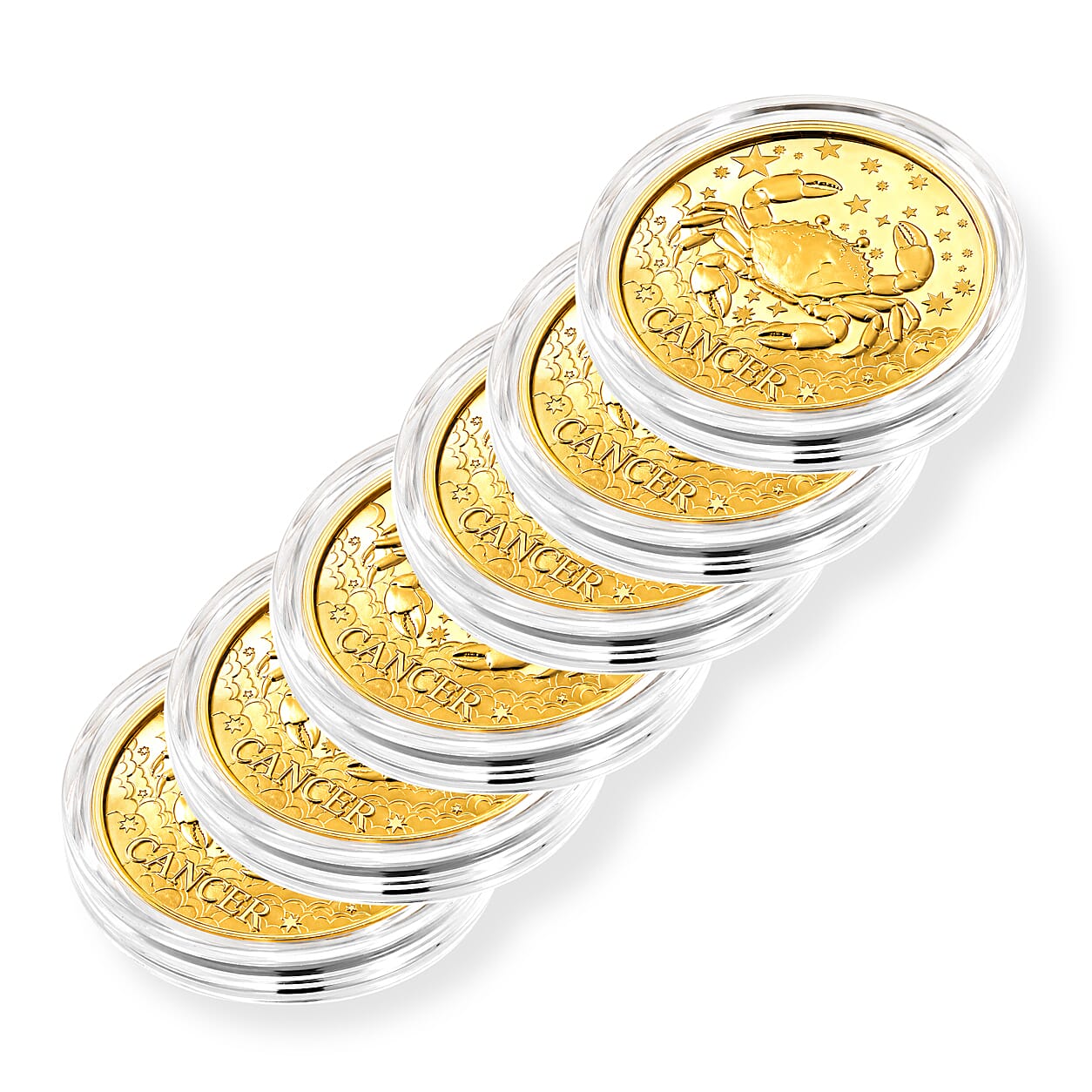 Set of 6 24K Gold Celestial Zodiac Collection - Cancer Embossed Double View Coin Sheet 60mg (50mm)