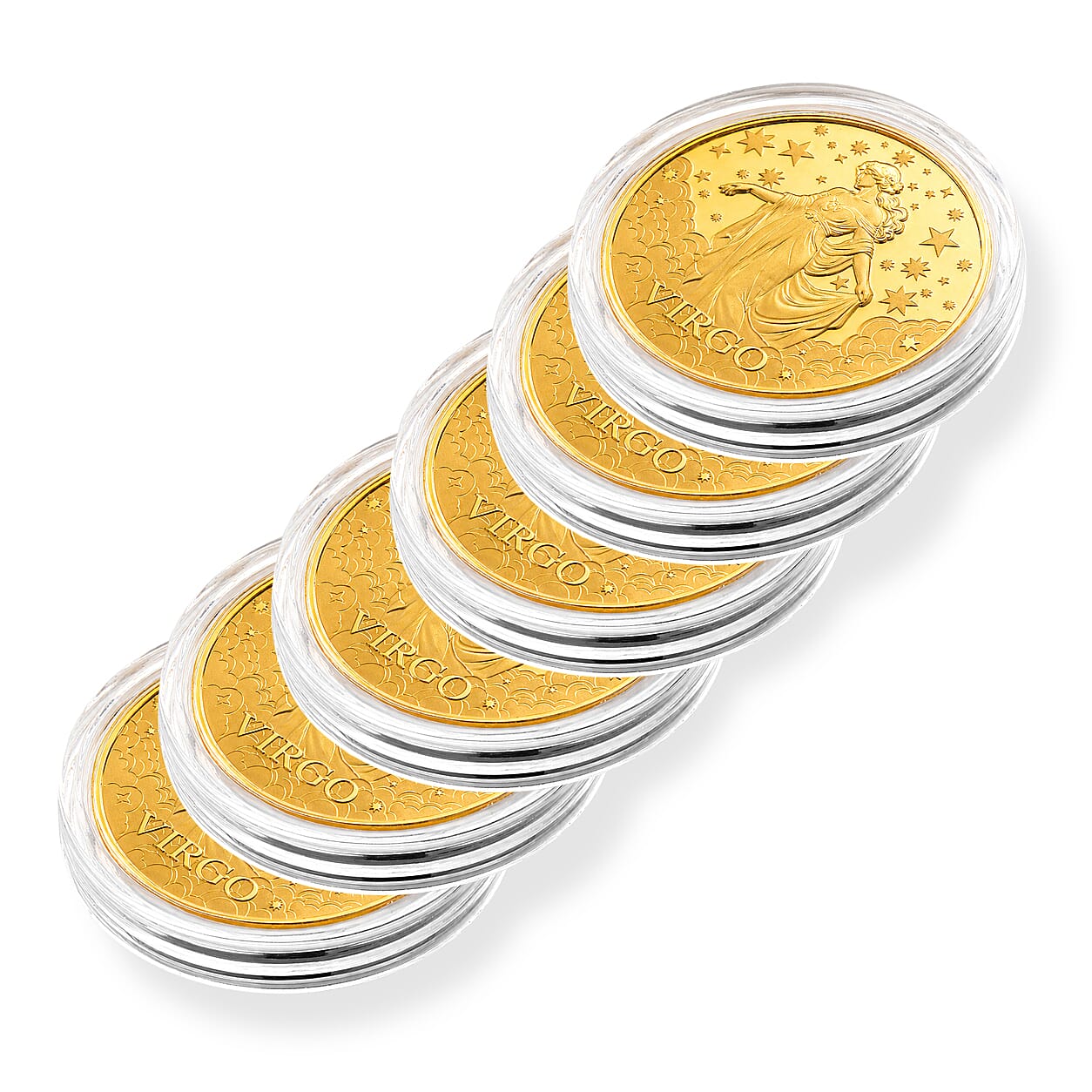 Set of 6 24K Gold Celestial Zodiac Collection - Virgo Embossed Double View Coin Sheet 60mg (50mm)
