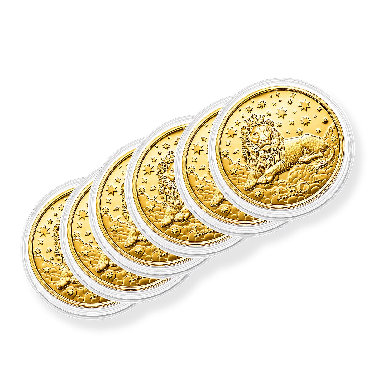 Set of 6 24K Gold Celestial Zodiac Collection - Leo Embossed Double View Coin Sheet 60mg (50mm)