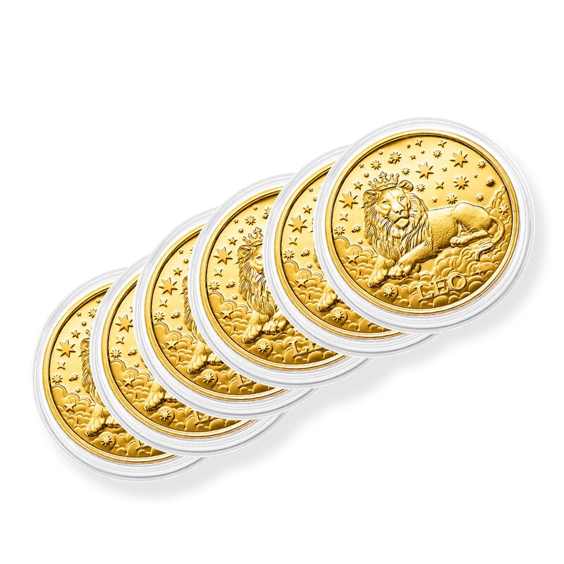 Set of 6 24K Gold Celestial Zodiac Collection - Leo Embossed Double View Coin Sheet 60mg (50mm)
