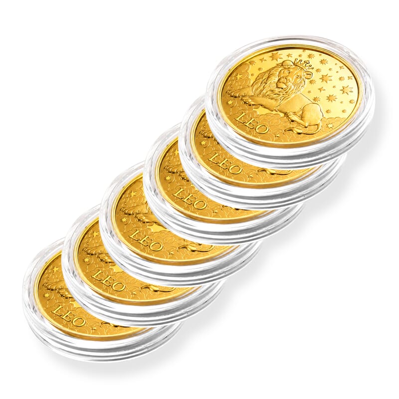 Set of 6 24K Gold Celestial Zodiac Collection - Leo Embossed Double View Coin Sheet 60mg (50mm)