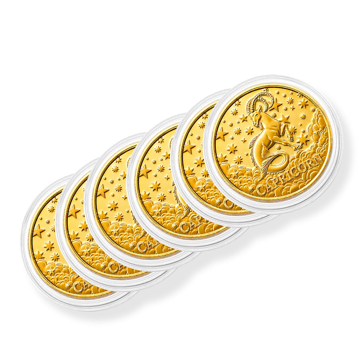 Set of 6 24K Gold Celestial Zodiac Collection - Capricorn Embossed Double View Coin Sheet 60mg (50mm)