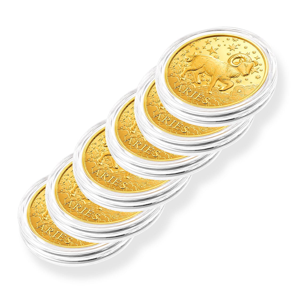 Set of 6 24K Gold Celestial Zodiac Collection - Aries Embossed Double View Coin sheet 60mg (50mm)