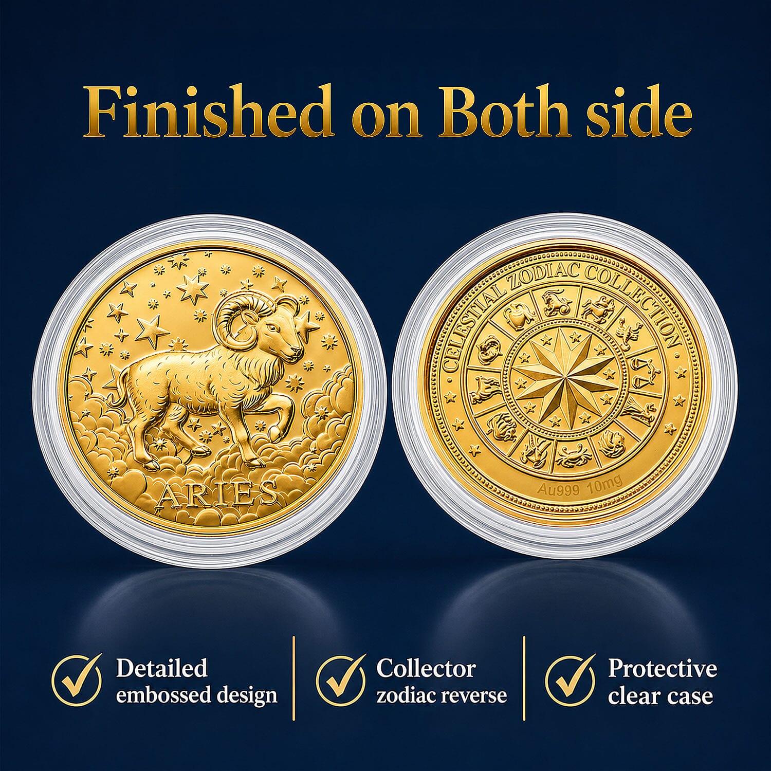 Set of 6 24K Gold Celestial Zodiac Collection - Aries Embossed Double View Coin sheet 60mg (50mm)