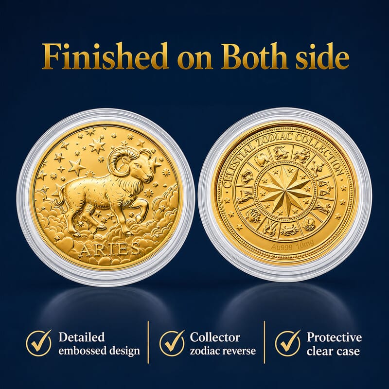 Set of 6 24K Gold Celestial Zodiac Collection - Aries Embossed Double View Coin sheet 60mg (50mm)
