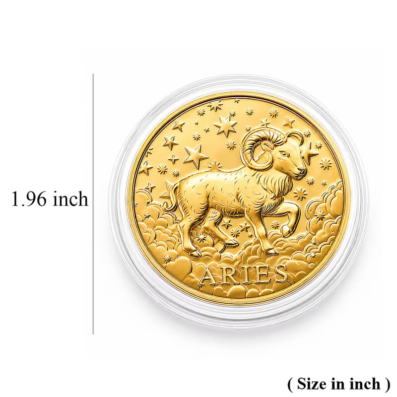 Set of 6 24K Gold Celestial Zodiac Collection - Aries Embossed Double View Coin sheet 60mg (50mm)