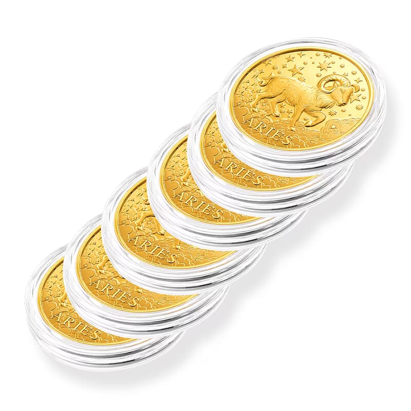 Set of 6 24K Gold Celestial Zodiac Collection - Aries Embossed Double View Coin sheet 60mg (50mm)