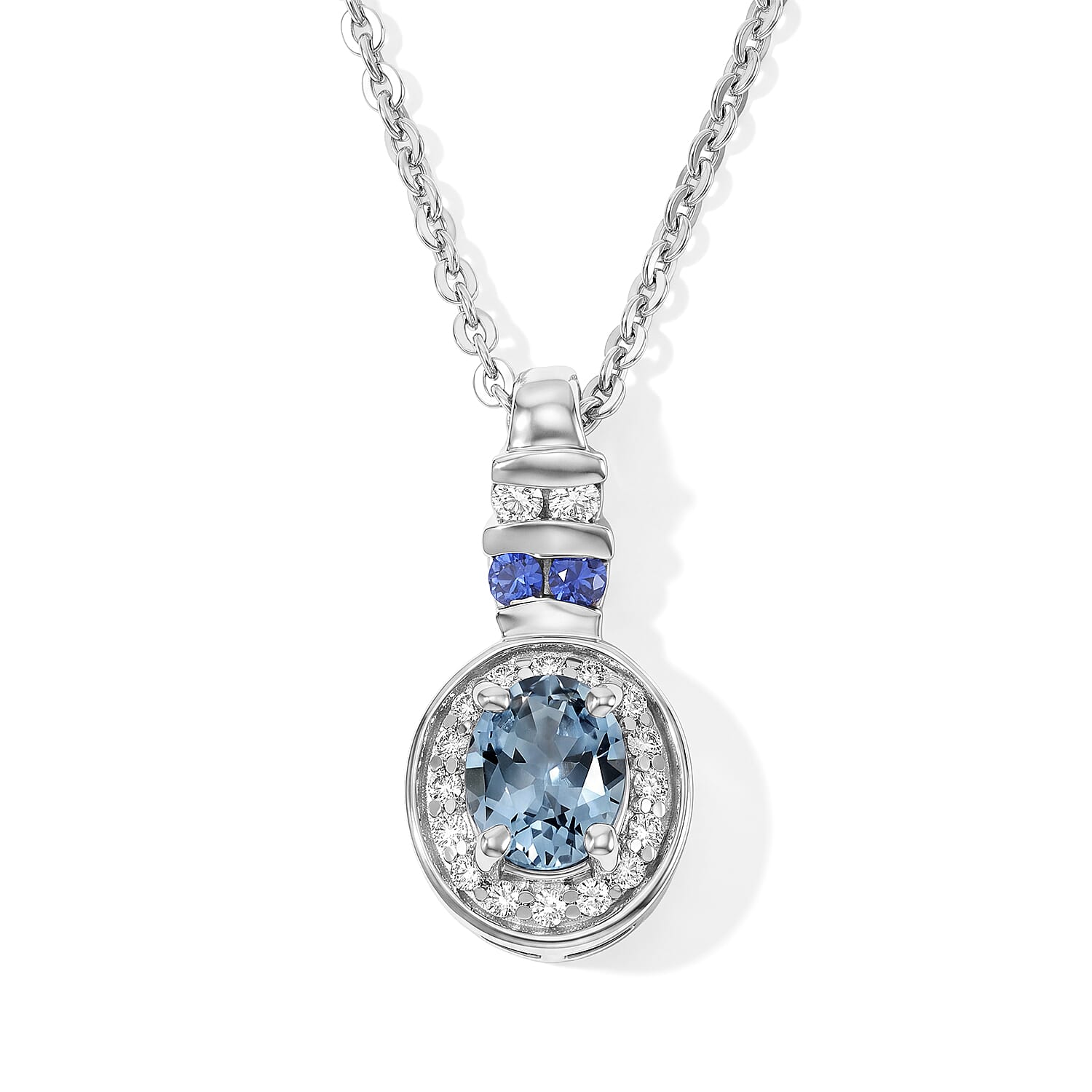 D'Joy Premium Montana Sapphire and Multi Gemstone 0.60 ctw Pendant Necklace in Rhodium Over Sterling Silver 20 Inches