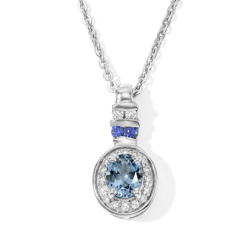 D'Joy Premium Montana Sapphire and Multi Gemstone 0.60 ctw Pendant Necklace in Rhodium Over Sterling Silver 20 Inches