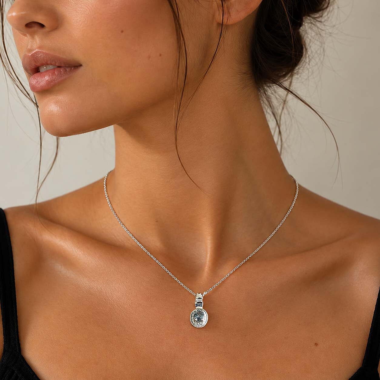 D'Joy Premium Montana Sapphire and Multi Gemstone 0.60 ctw Pendant Necklace in Rhodium Over Sterling Silver 20 Inches