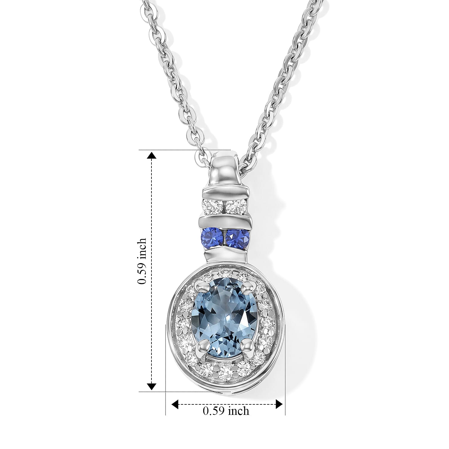 D'Joy Premium Montana Sapphire and Multi Gemstone 0.60 ctw Pendant Necklace in Rhodium Over Sterling Silver 20 Inches