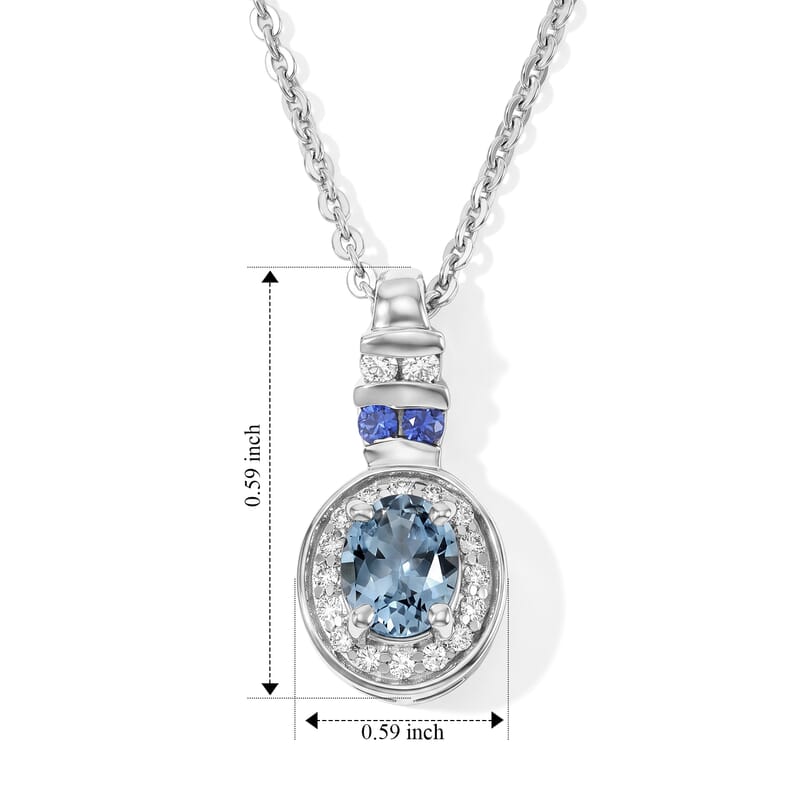 D'Joy Premium Montana Sapphire and Multi Gemstone 0.60 ctw Pendant Necklace in Rhodium Over Sterling Silver 20 Inches
